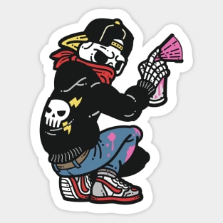 Retro Skeleton Graffiti Tagger with Spray Paint Can Sticker